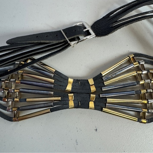 Vintage 80s Rare Jose Cotel Paris Black Jeweled Art Deco Leather Belt - Picture 11 of 16